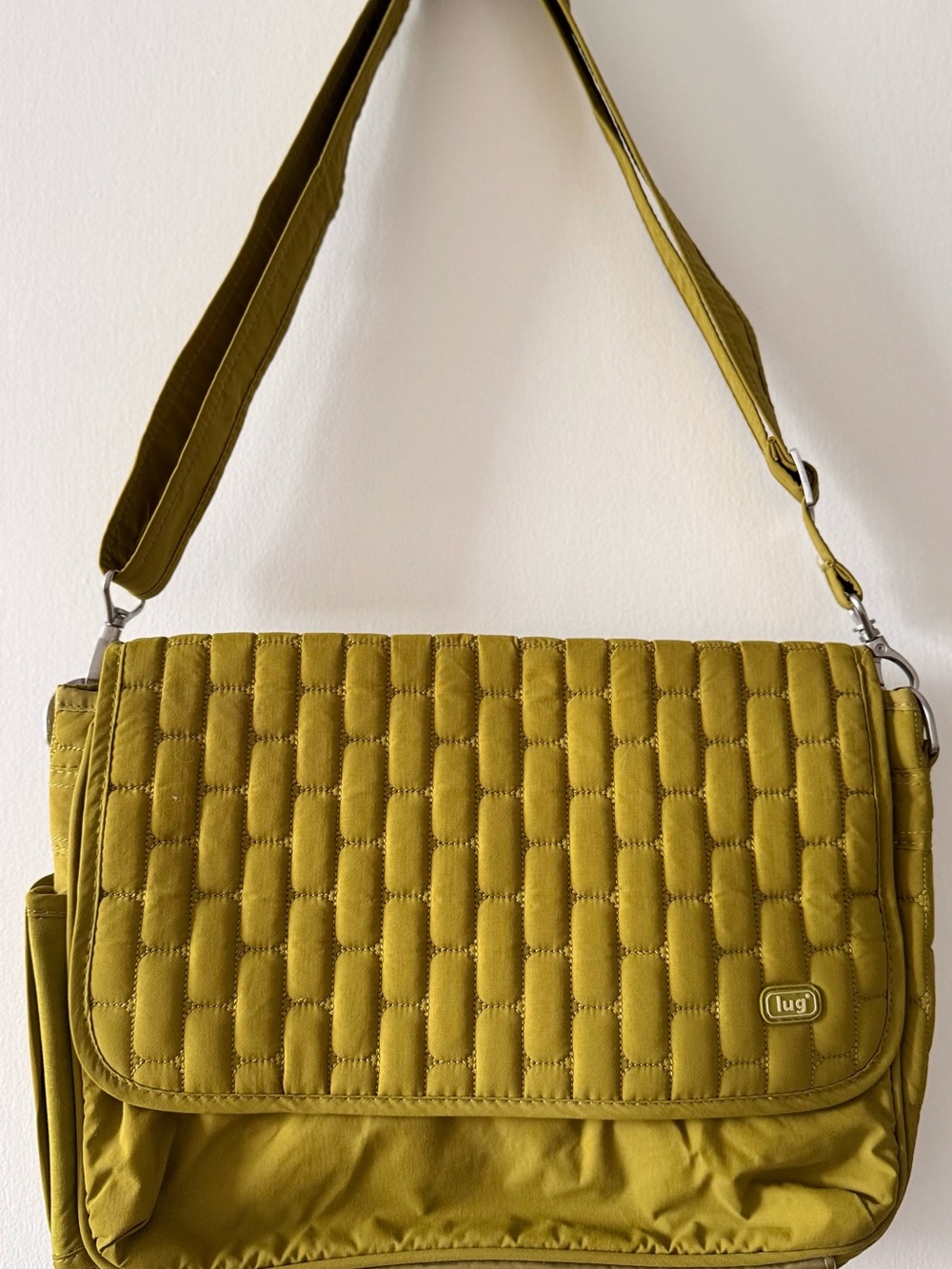 lug Quilted Crossbody Messenger Bag in Olive Green